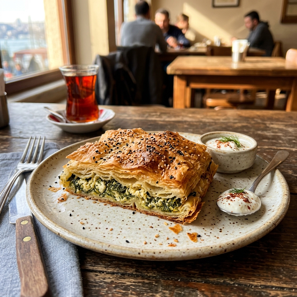 Crispy Börek Neukölln - savory pastry with feta cheese at Alnura Cafe