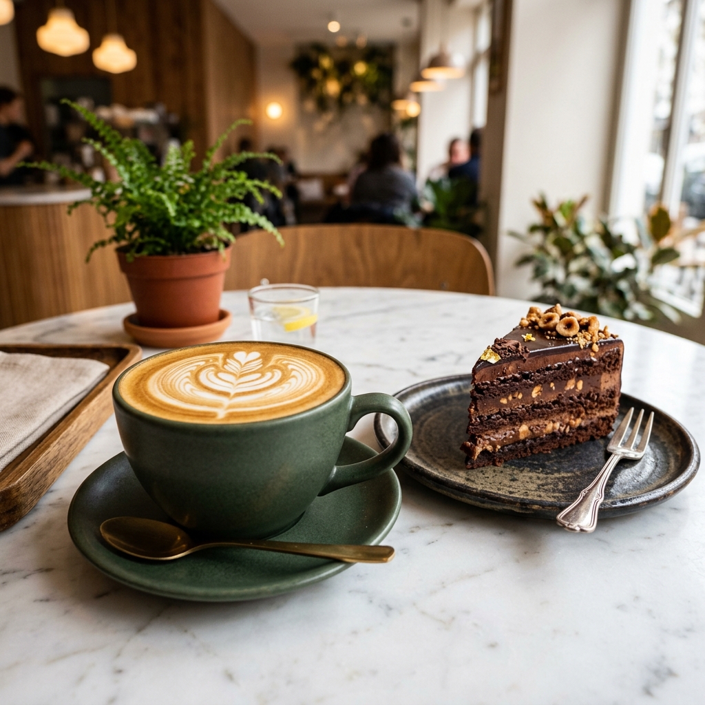 Hot Cappuccino and Kaffee und Kuchen at Alnura Cafe